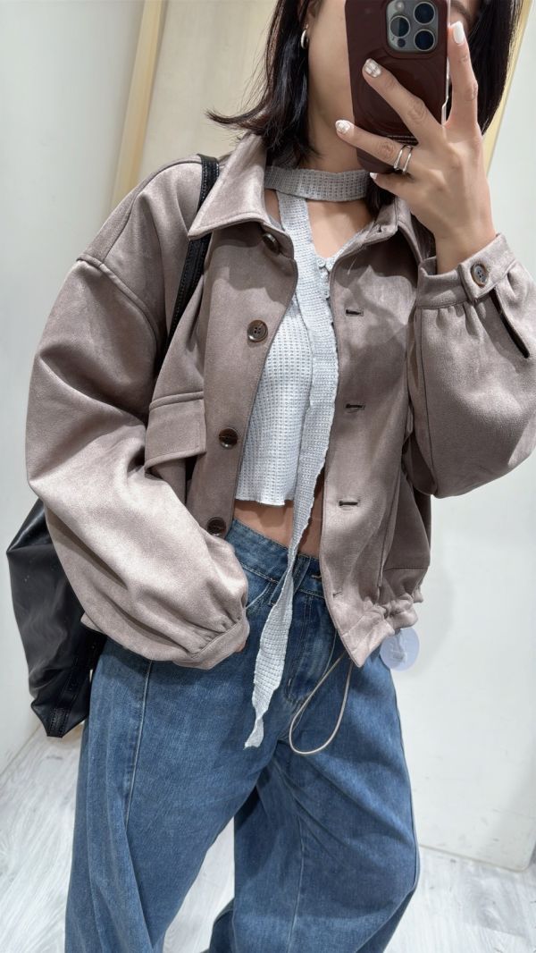 麂皮雙口袋外套 