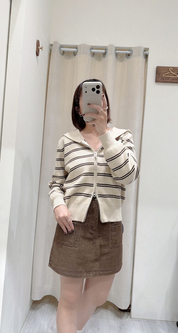 條紋雙拉鏈上衣 