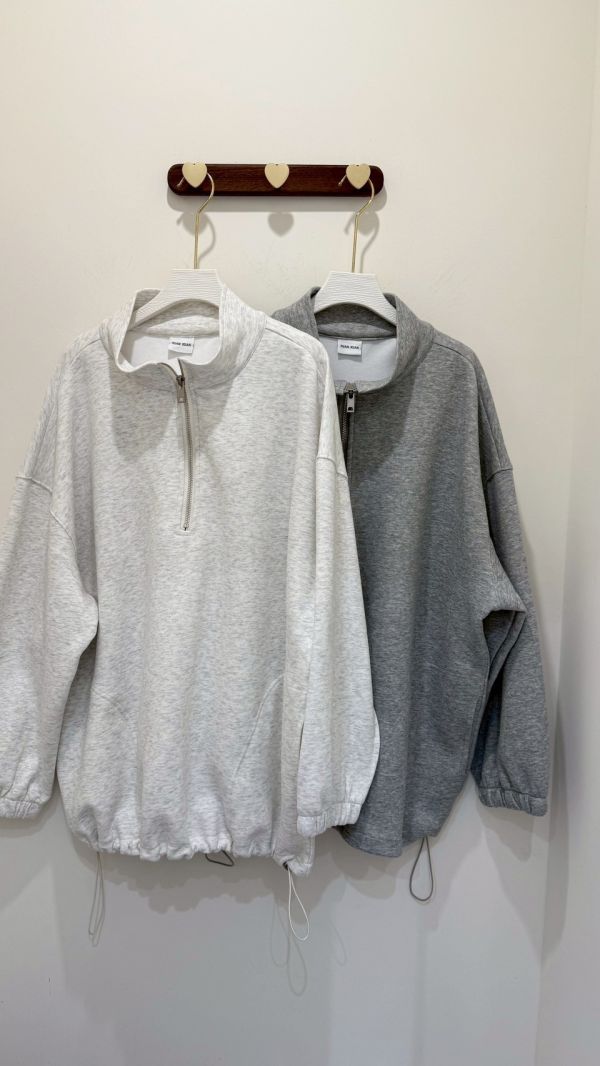 OverSize男友風拉鍊抽皺衛衣 