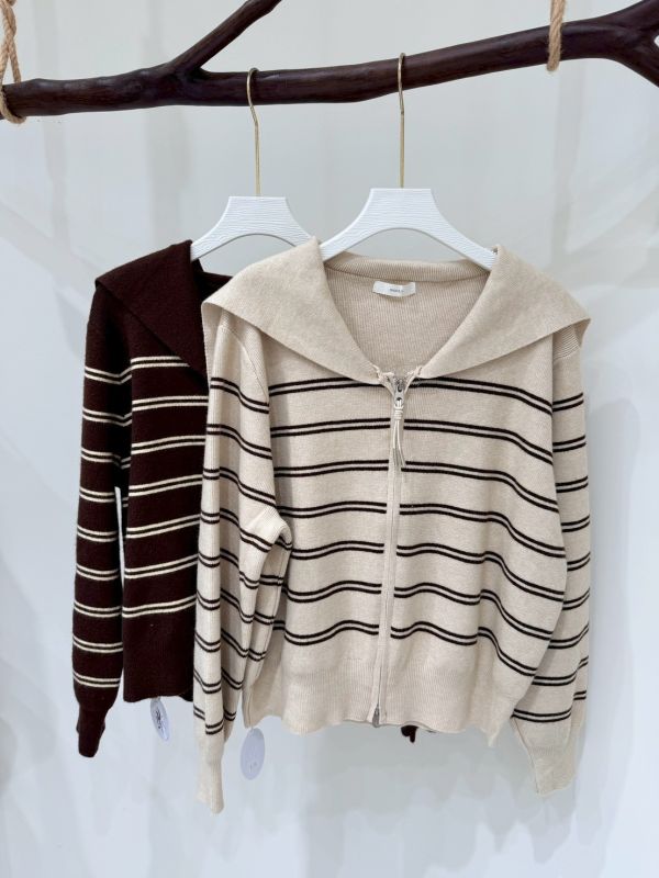 條紋雙拉鏈上衣 