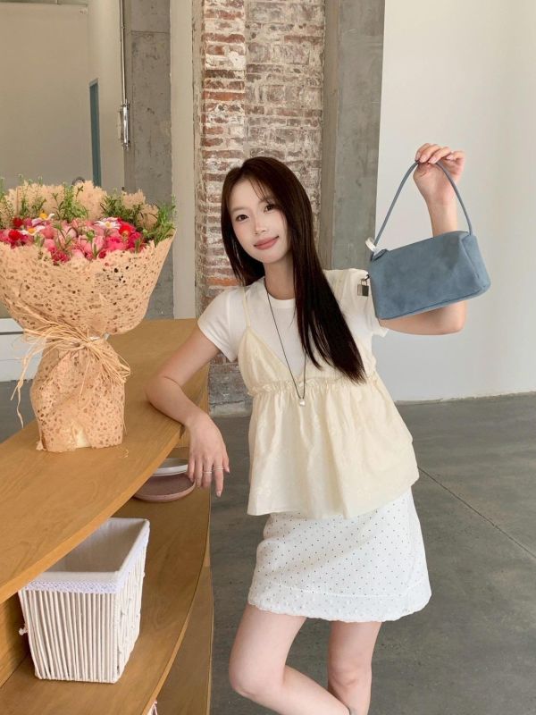 【棉麻刺繡花花吊帶兩件套組】 