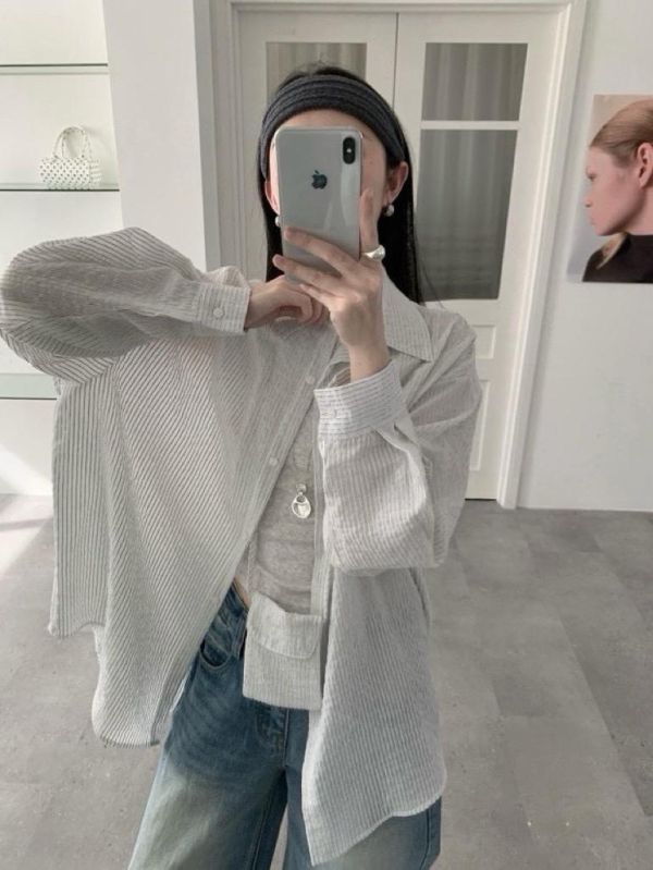 【立體條紋襯衫/附小包包】 