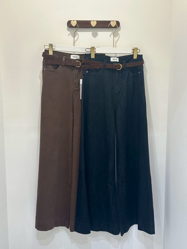 【麂皮皮帶寬喇叭牛仔褲】 