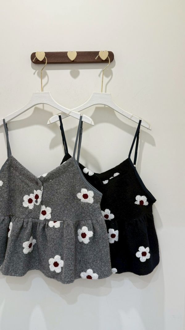 緹花花花毛呢背心 