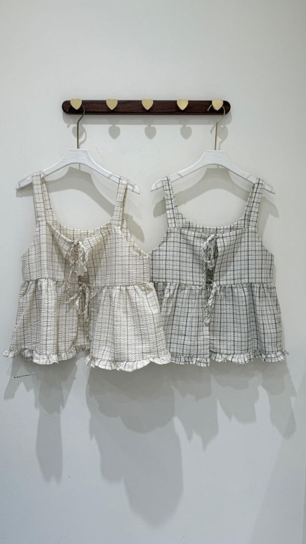 【雙綁帶格紋吊帶背心】 