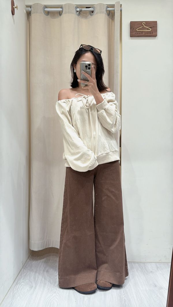 【麂皮皮帶寬喇叭牛仔褲】 