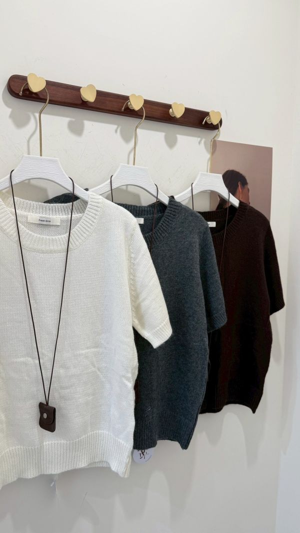 皮繩針織短袖上衣 