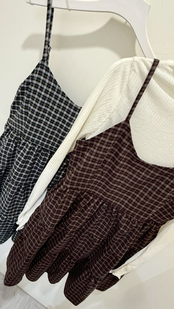 甜美格子蛋糕洋裝 