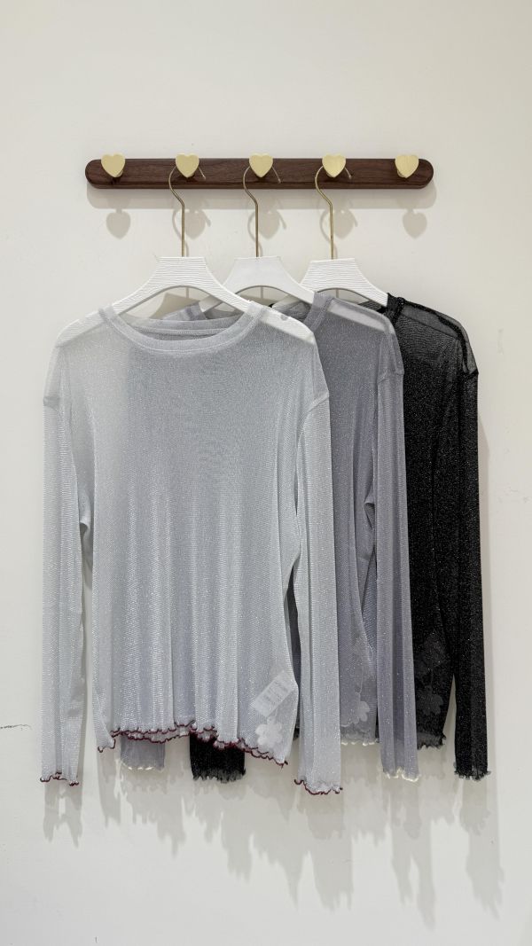 【亮絲網紗撞色木耳邊內搭】 