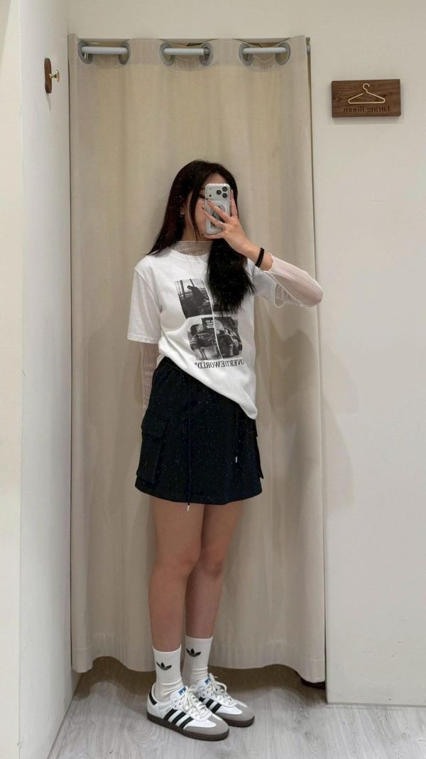 【綁帶工裝棉短裙】 