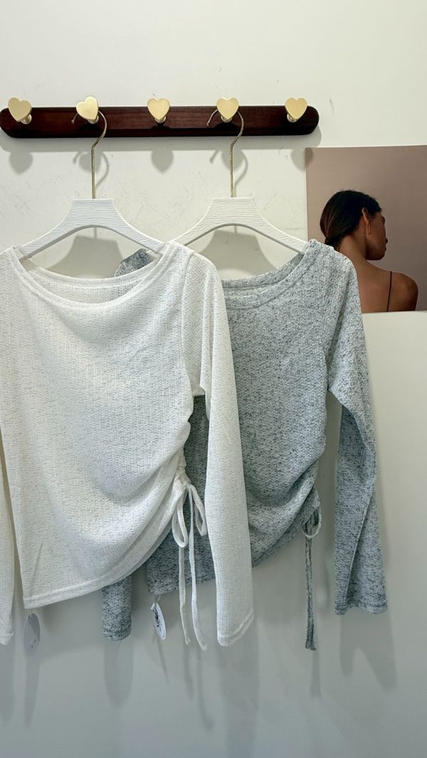 抓皺抽繩透膚罩衫 