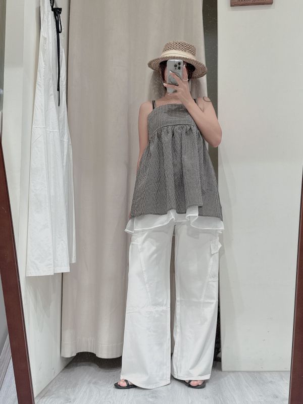 日系甜美格紋吊帶上衣 