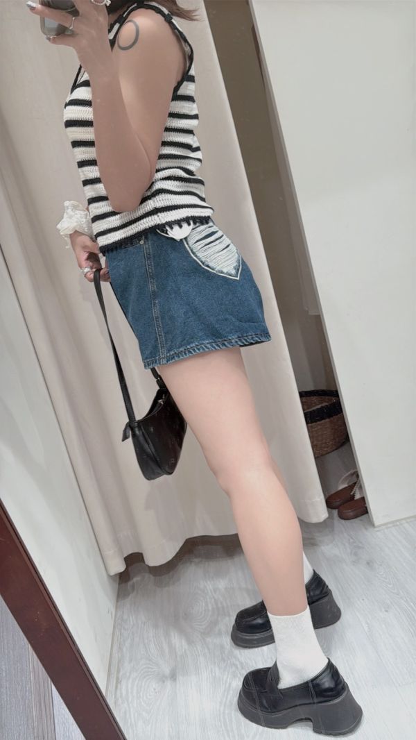 25夏季尾波【愛心刷破顯瘦牛仔短褲】 