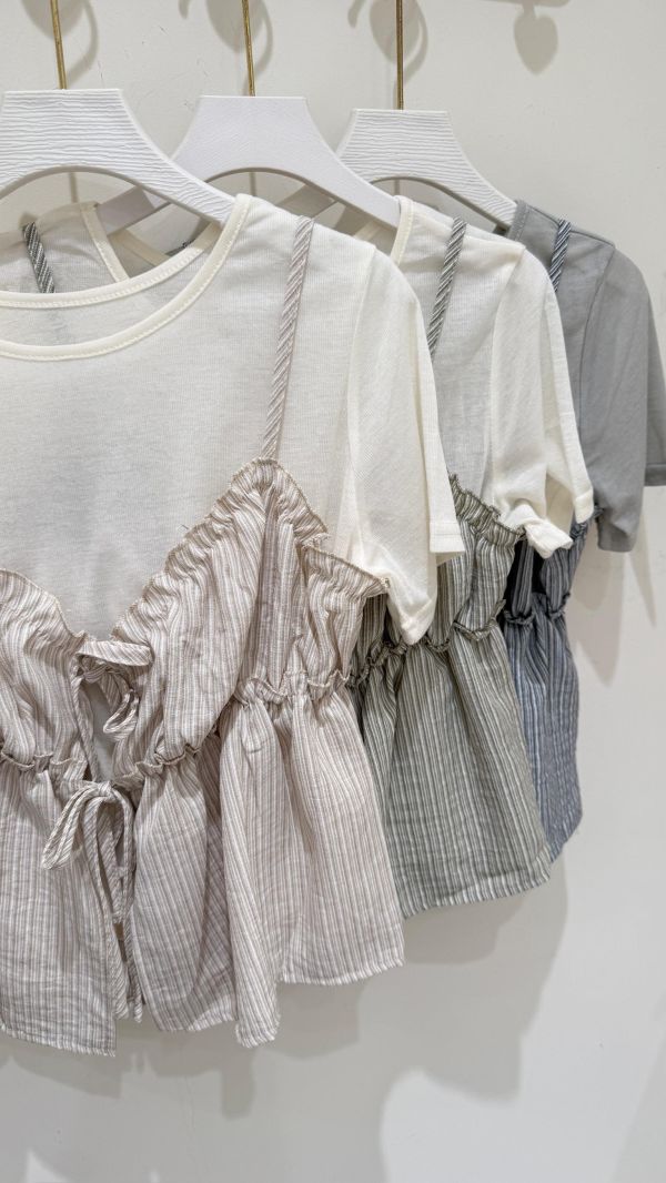 【甜美條紋吊帶兩件組】 