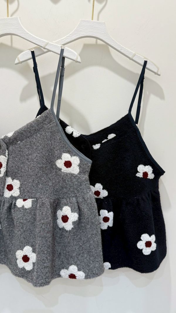 緹花花花毛呢背心 