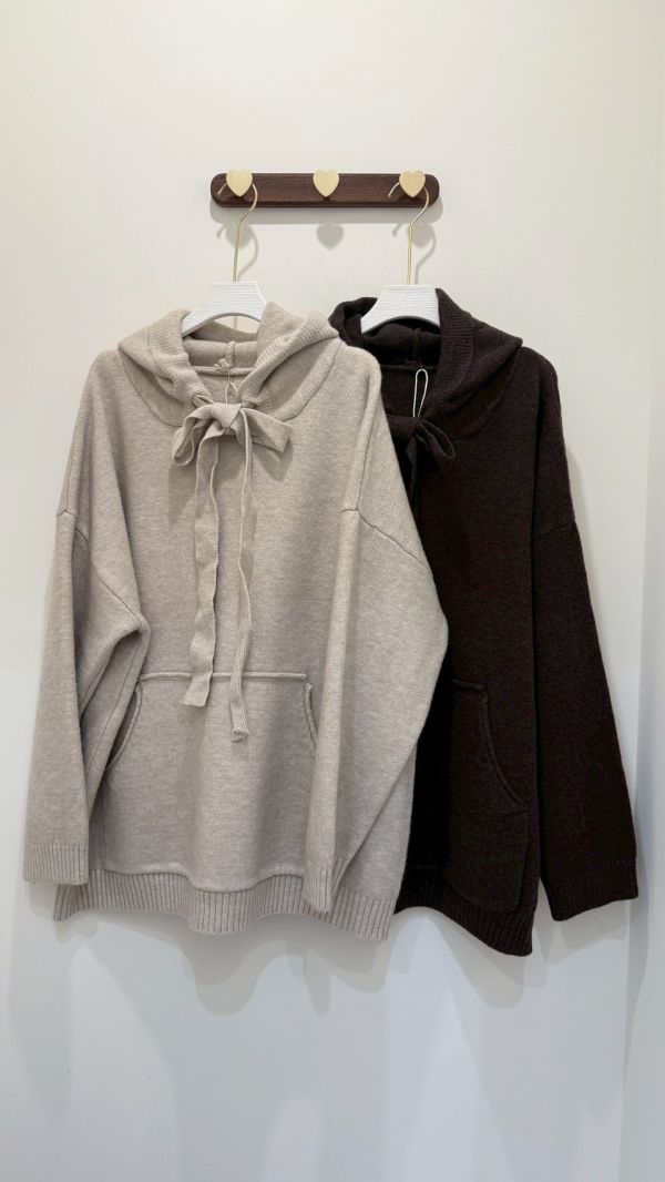 暖雲蝴蝶結連帽長針織 