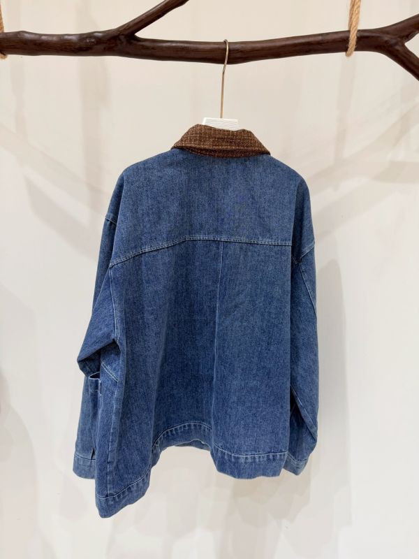 撞色翻領拼接丹寧外套 