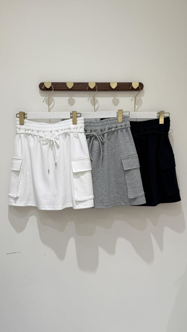 【綁帶工裝棉短裙】 