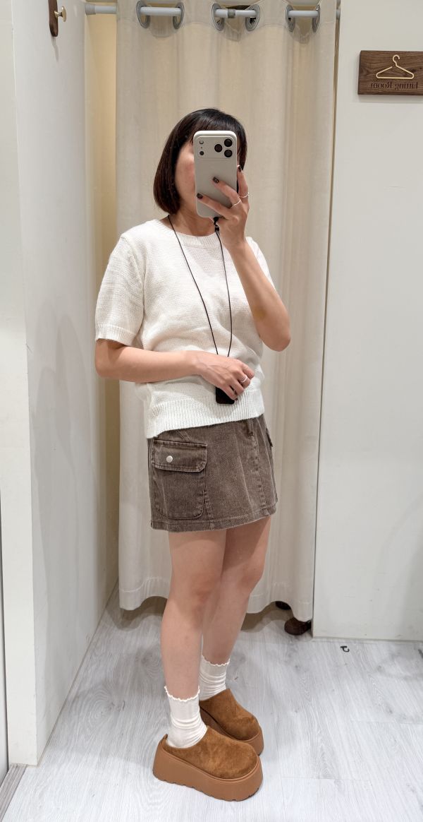 皮繩針織短袖上衣 