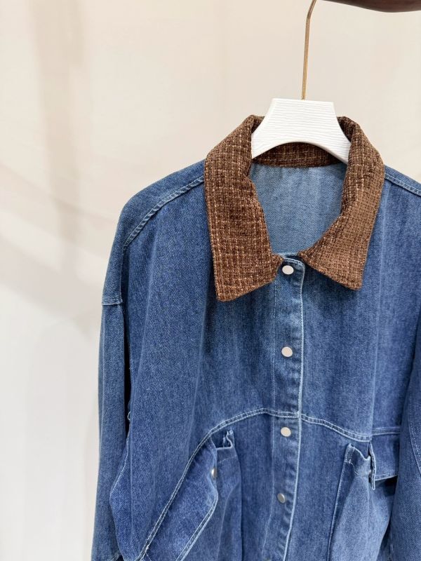 撞色翻領拼接丹寧外套 