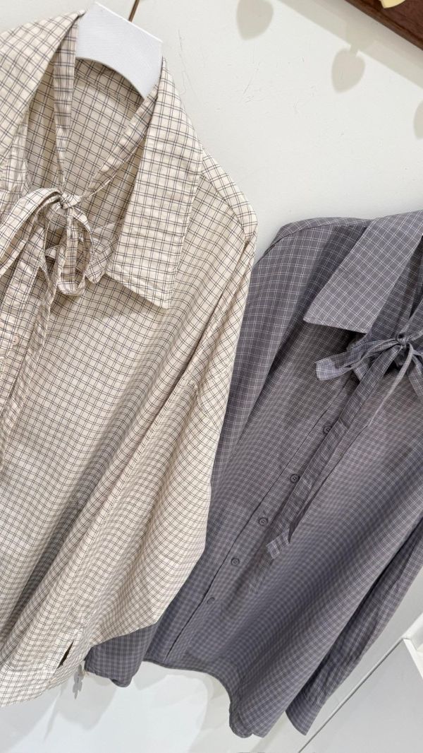 【格紋綁帶寬版襯衫】 