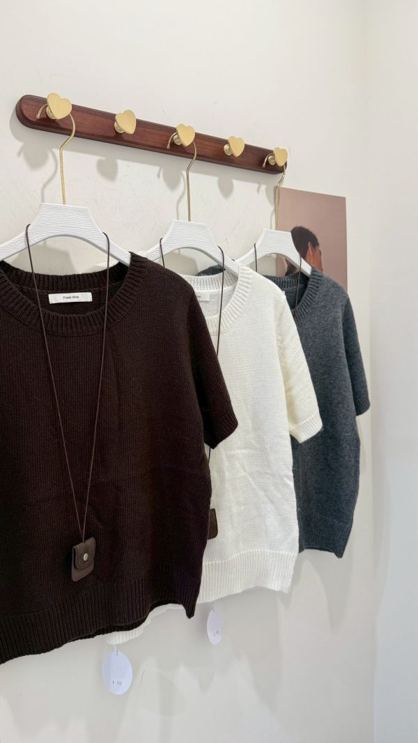 皮繩針織短袖上衣 