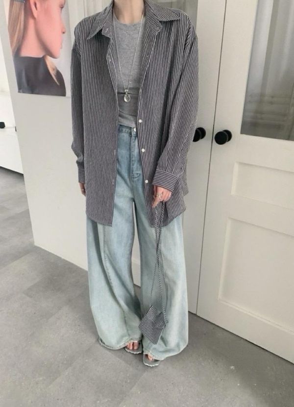 【立體條紋襯衫/附小包包】 