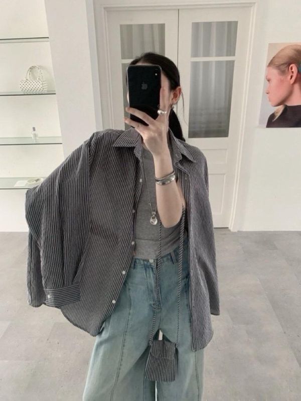 【立體條紋襯衫/附小包包】 