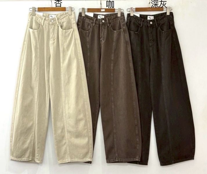 水洗牛仔切線彎刀褲 