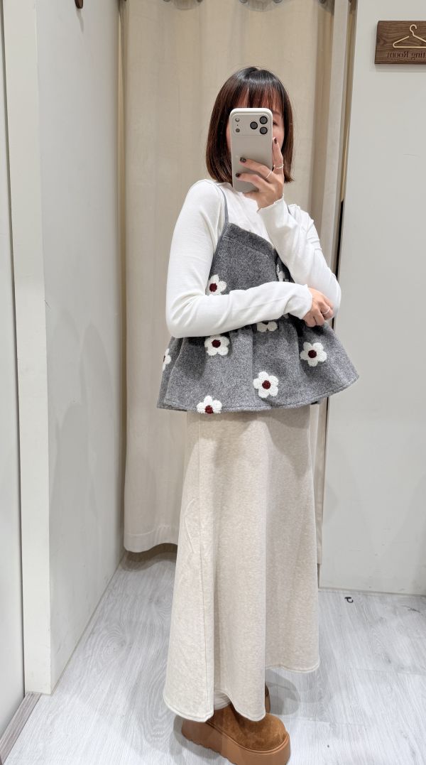 緹花花花毛呢背心 