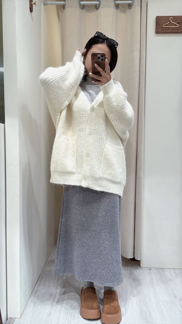 柔霧系蓬鬆開襟針織罩衫 