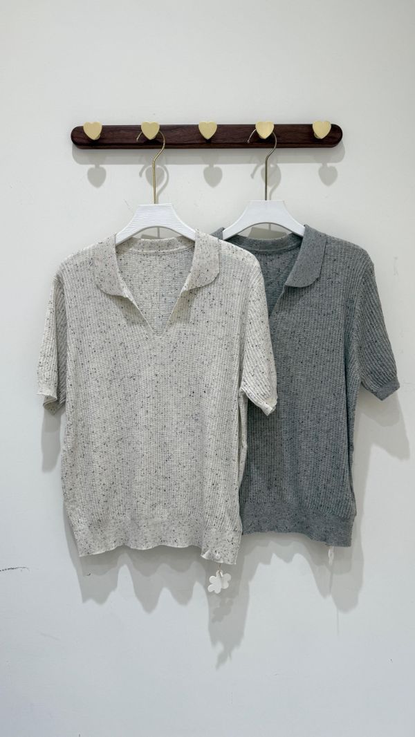 【花紗薄款翻領針織衫】 