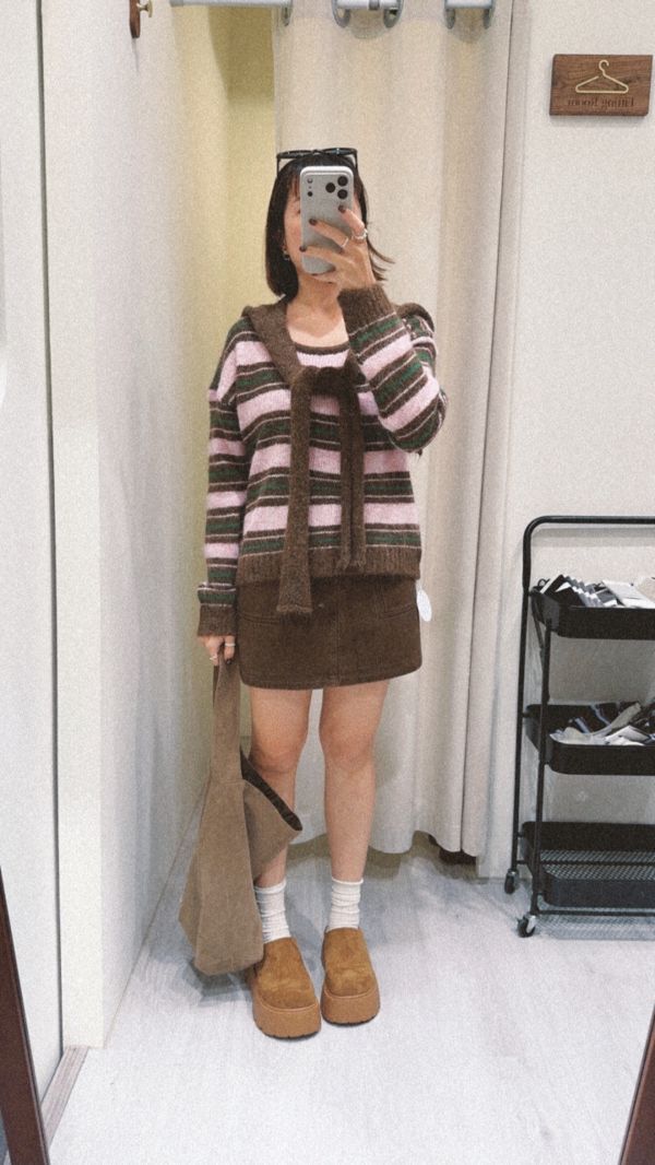 撞色條紋針織上衣組 