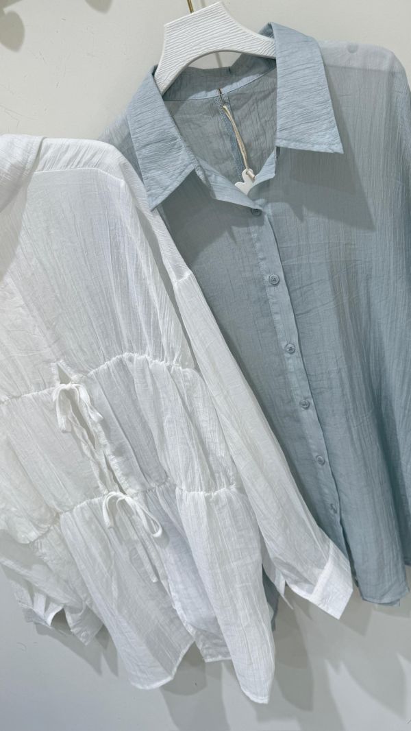 【皺皺後綁帶透透襯衫】 