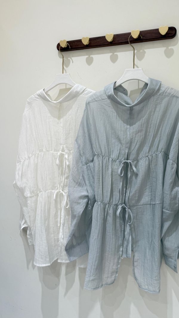 【皺皺後綁帶透透襯衫】 