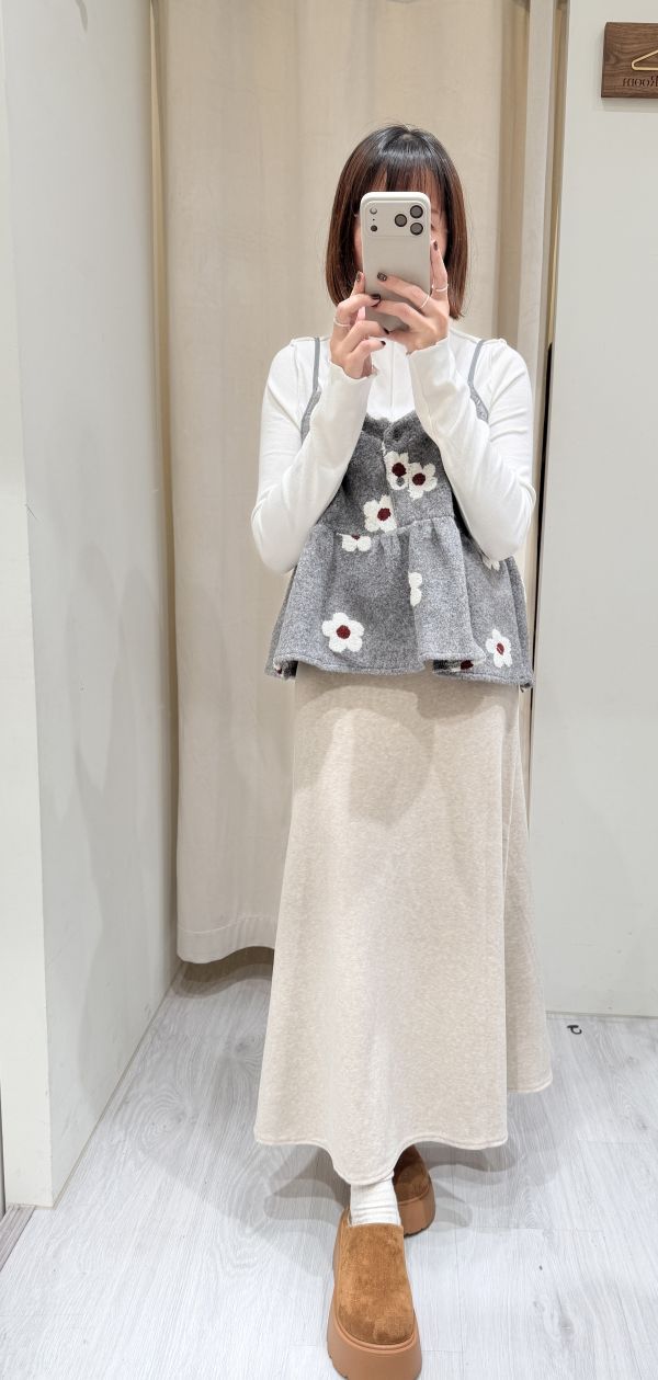 緹花花花毛呢背心 