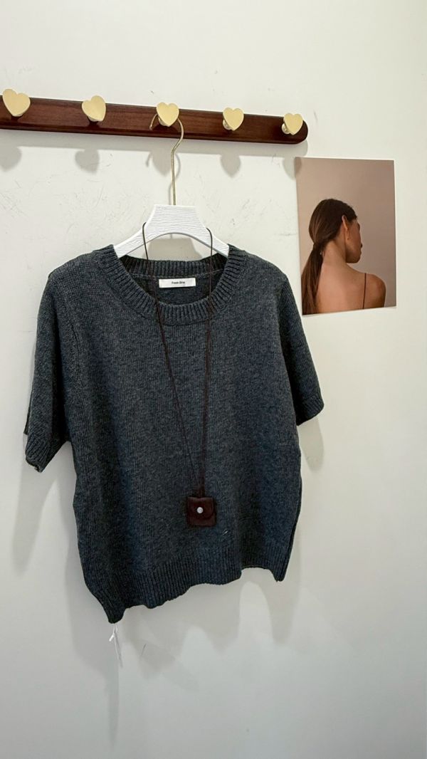 皮繩針織短袖上衣 