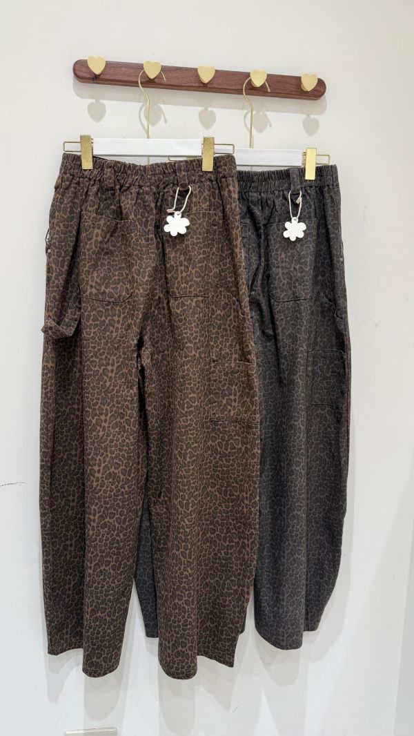 【豹紋工裝繭型褲】 