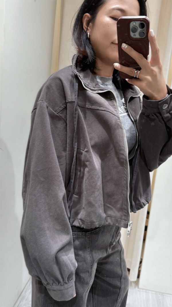 立領水洗牛仔外套 