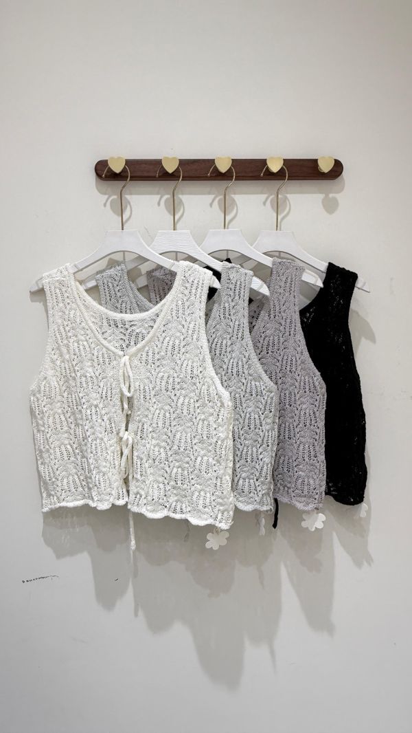 【雙綁帶針織背心】 