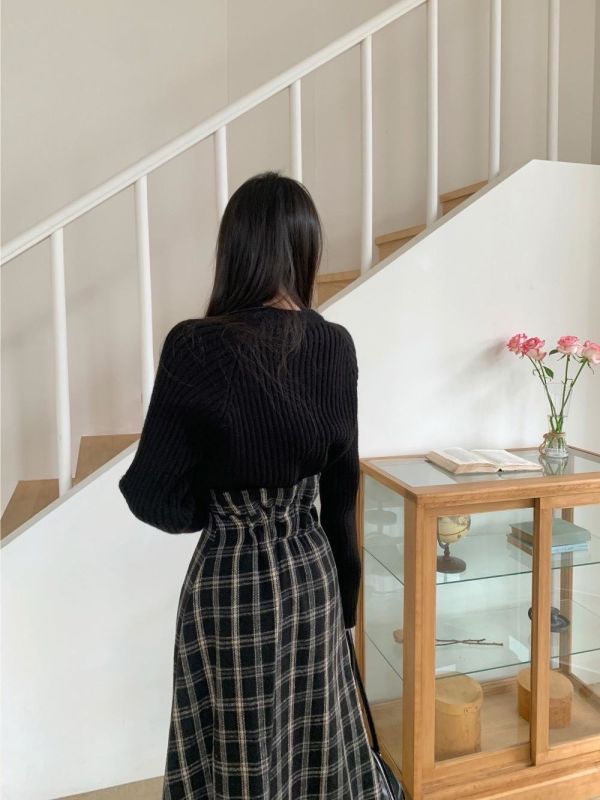 不規則設計格紋磨毛裙 