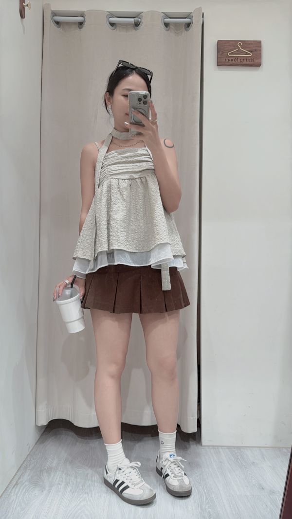 【甜美女團格紋吊帶】 