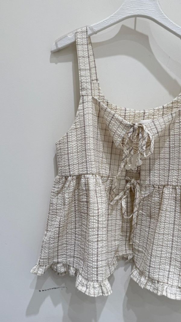 【雙綁帶格紋吊帶背心】 