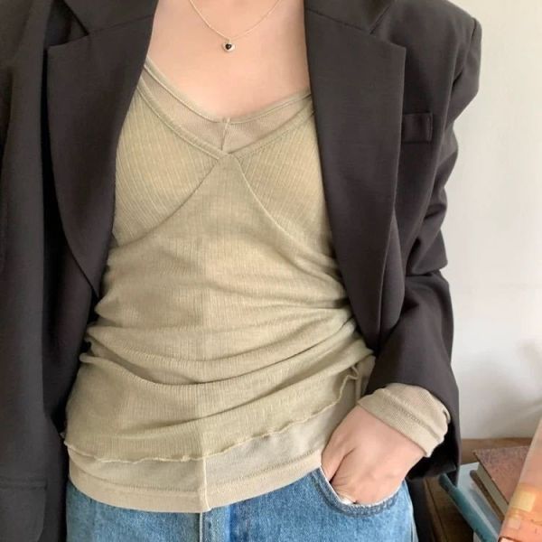 【韓兩件式V領薄上衣】 