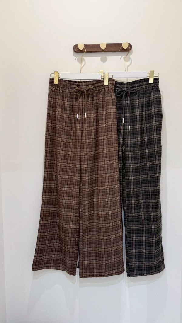秋冬磨毛格子寬褲 