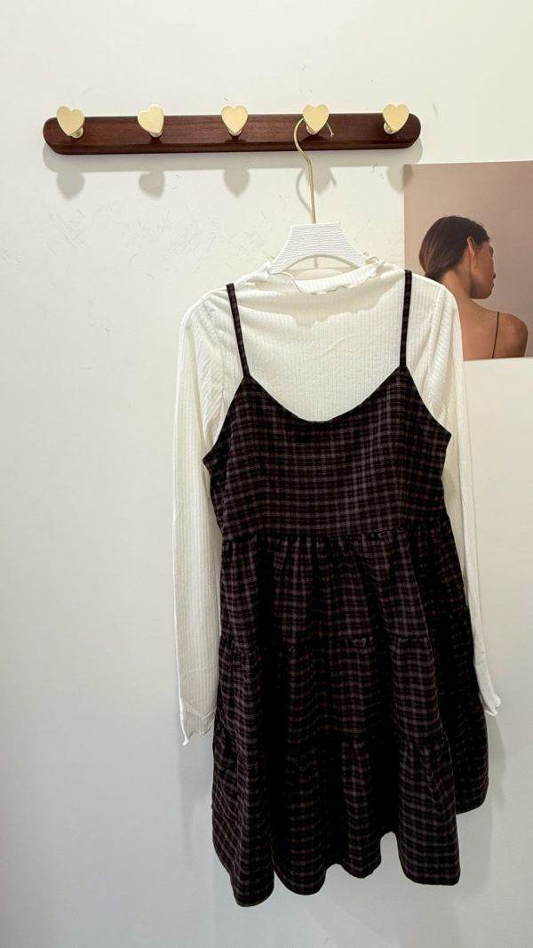 甜美格子蛋糕洋裝 