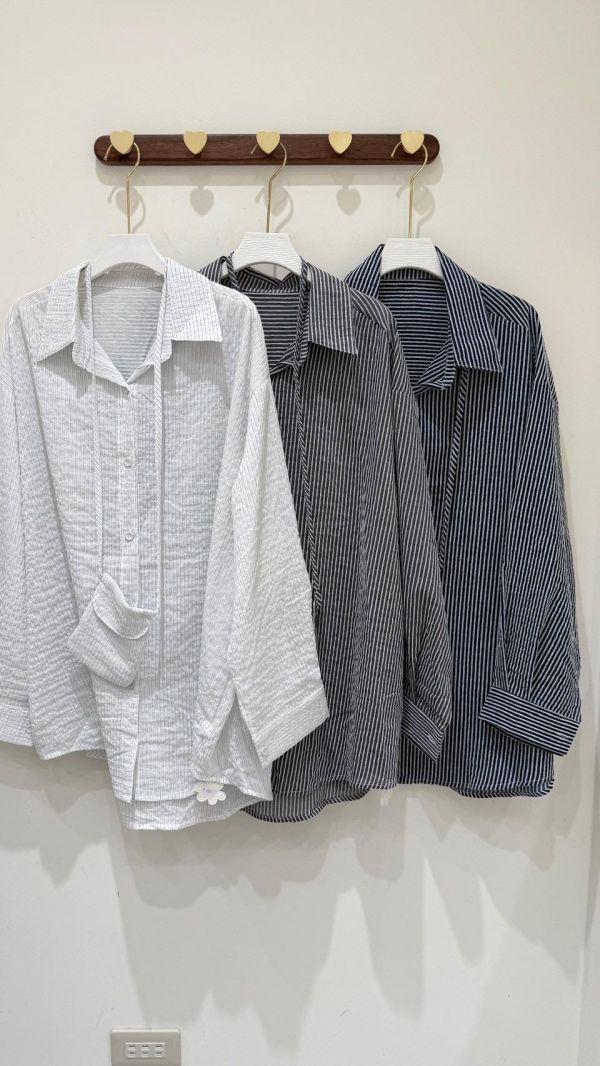 【立體條紋襯衫/附小包包】 