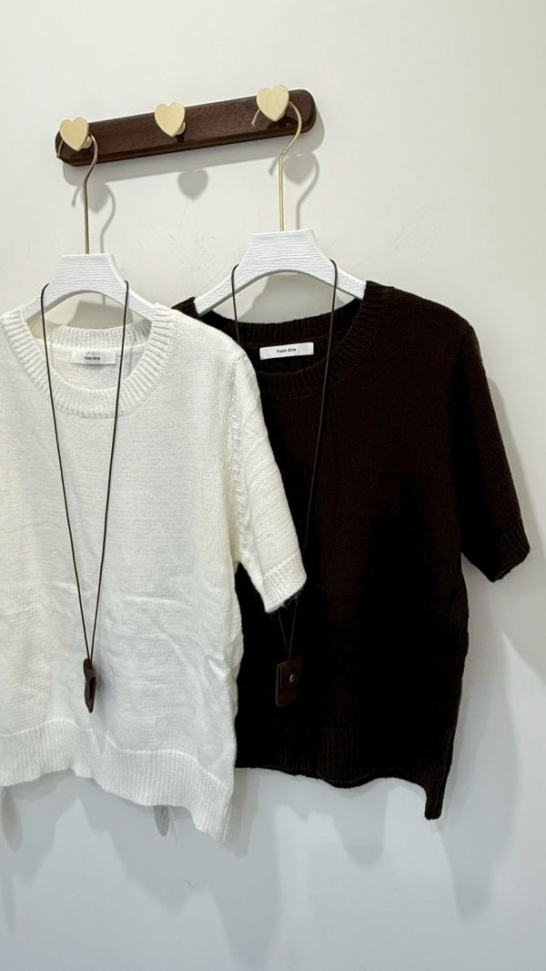 皮繩針織短袖上衣 