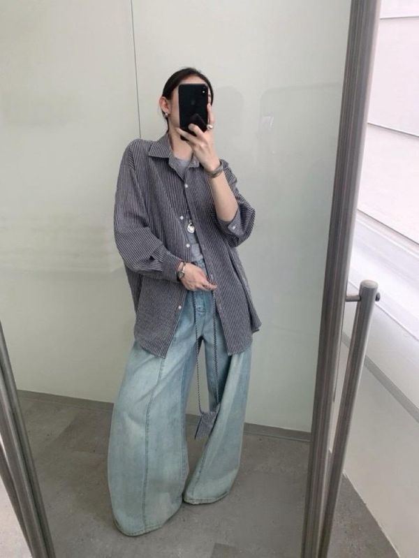 【立體條紋襯衫/附小包包】 