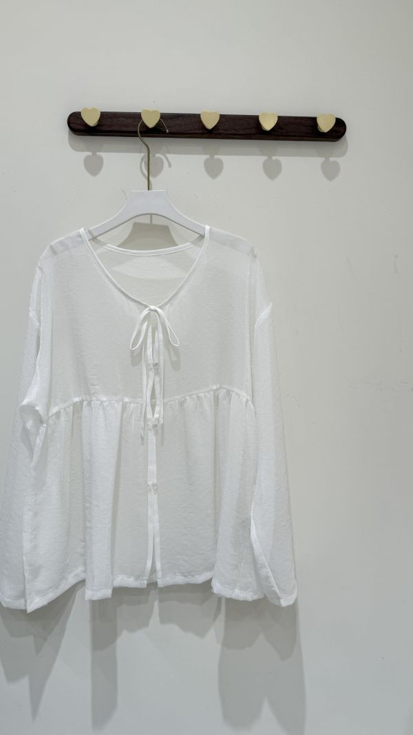 【亮絲雪紡透膚上衣罩衫】 